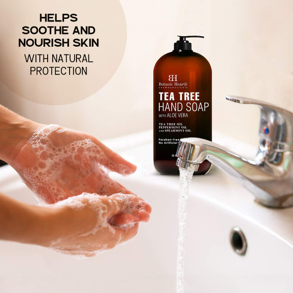 Botanic Hearth Tea Tree Liquid Hand Soap - Sulfate Free Formula - Multi Purpose Hand Wash with Aloe Vera and Therapeutic Grade Tea Tree Oil, - Pump Dispenser - 16 fl oz