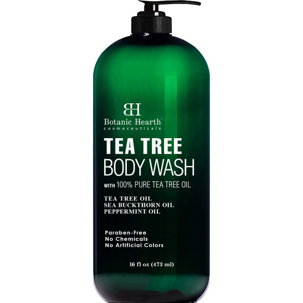 BOTANIC HEARTH Tea Tree Body Wash, Helps with Nails, Athletes Foot, Ringworms, Jock Itch, Acne, Eczema & Body Odor, Soothes Itching & Promotes Healthy Skin and Feet, Naturally Scented, 16 fl oz