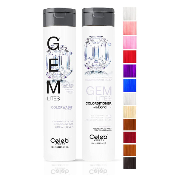 Celeb Luxury Intense Color Depositing Colorwash Shampoo + BondFix Rebuilder, Vegan, Sustainably Sourced Plant-Based, Semi-Permanent Hair Color, Viral and Gem Lites Duos