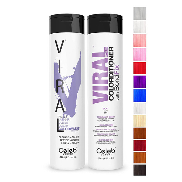 Celeb Luxury Viral Healthy Duo Color Depositing Colorwash Shampoo & Colorditioner Conditioner + BondFix Bond Rebuilder, Vegan, Sustainably Sourced Plant-Based, Lavender