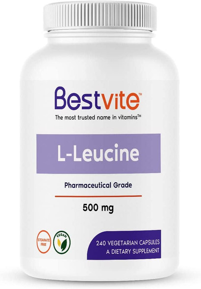 L-Leucine 500mg (240 Vegetarian Capsules) - No Stearates - No Fillers - No Flow Agents - Vegan - Non GMO - Gluten Free