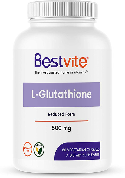 L-Glutathione 500mg (60 Vegetarian Capsules) - No Stearates - Vegan - Non GMO - Gluten Free
