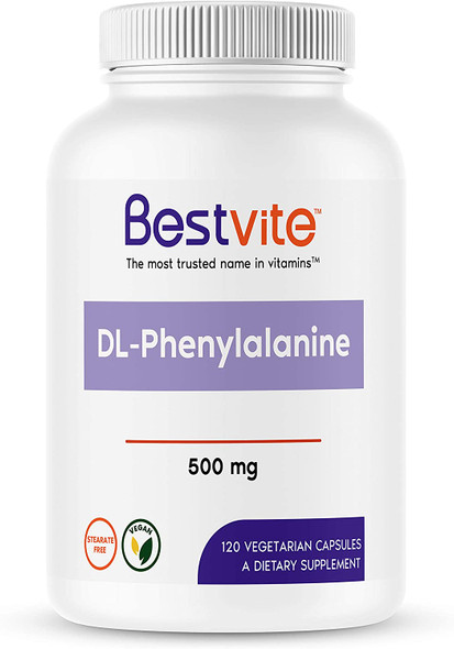 DL-Phenylalanine 500mg (120 Vegetarian Capsules) - No Stearates - No Fillers - Vegan - Gluten Free - Non GMO