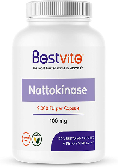 Nattokinase 100Mg (2000 Fu) (120 Vegetarian Capsules) - No Stearates - Vegan - Non Gmo - Gluten Free