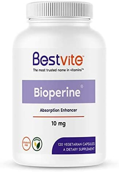 Bioperine 10mg (120 Vegetarian Capsules) - No Stearates - Vegan - Non GMO - Gluten Free - Absorption Enhancer