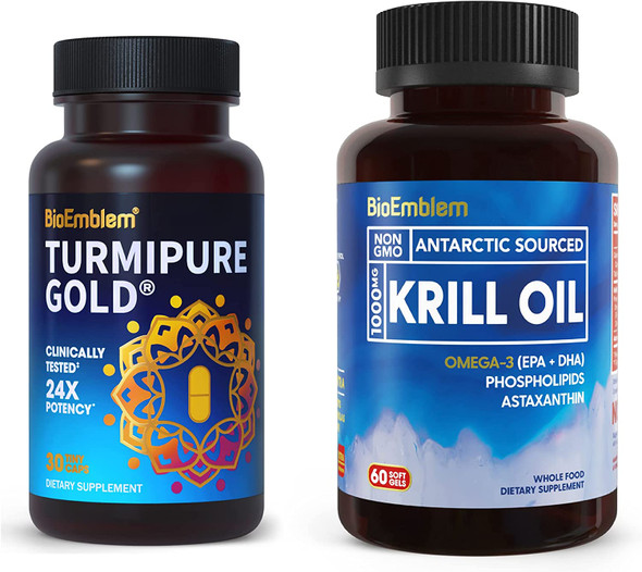 BioEmblem Antarctic Krill Oil Supplement Turmeric Curcumin with Clinically Studied TurmiPure