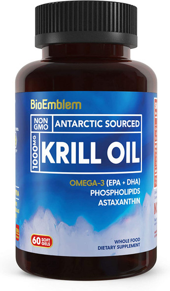 BioEmblem Antarctic Krill Oil Supplement Turmeric Curcumin with Clinically Studied TurmiPure - Joint Support, Healthy Inflammation Turmeric Supplements