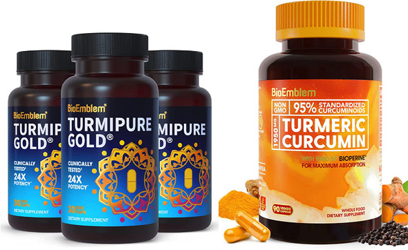 BioEmblem Turmeric Curcumin Supplement with BioPerine | Joint Support & Inflammatory Response and Turmeric Curcumin with Clinically Studied TurmiPure , Healthy Inflammation Turmeric Supplements
