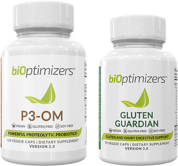 BiOptimizers - P3-OM (60 Capsules) and Gluten Guardian (90 Capsules) Supplement Bundle