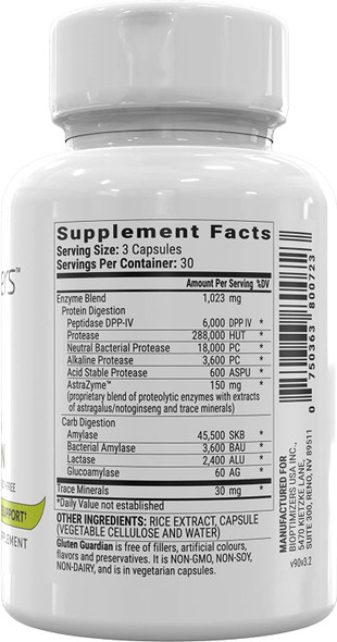 Gluten Guardian 3.0 with AstraZyme - Enzyme Supplement for Gluten Digestion - Contains DPP-IV to Digest Wheat, Barley & Other Cereal Grains - Helps Prevent Bloating, Gas, and Indigestion, 90 Capsules