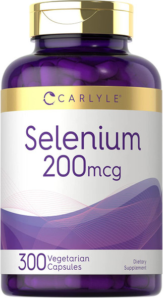 Yeast Free Selenium Supplement | 200mcg | 300 Capsules | Vegetarian, Non-GMO, and Gluten Free Mineral Formula | L-Selenomethionine | Value Size | by Carlyle