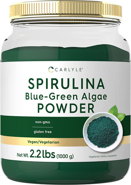 Spirulina Powder for Smoothies 2.2 lbs | Blue Green Algae | 8g Spirulina per Serving | Vegan, Non-GMO, Gluten Free Supplement | by Carlyle