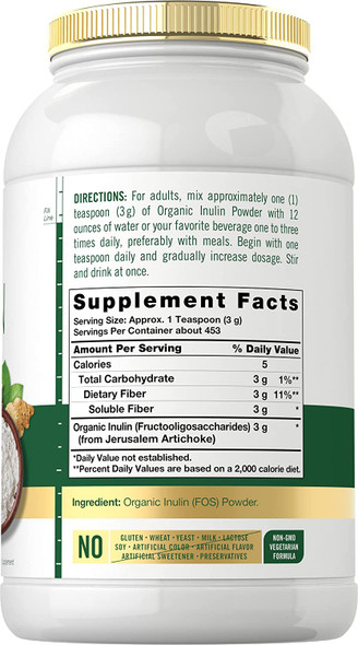 Carlyle Organic Inulin Powder 48oz | Fiber Supplement from Jerusalem Artichoke | for Probiotic Health | Vegan, Vegetarian, Non-GMO, Gluten Free