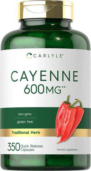 Carlyle Cayenne Pepper Capsules 600Mg | 350 Pills | Non-Gmo, Gluten Free Supplement