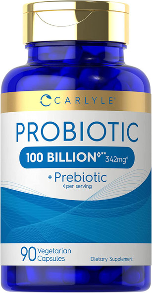 Carlyle Probiotics 100 Billion CFU | 90 Capsules | with Prebiotics for Women & Men | Vegetarian, Non-GMO & Gluten Free Supplement