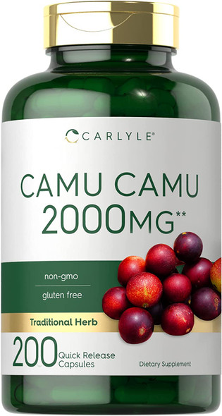 Carlyle Camu Camu Capsules 2000mg | 200 Count | with Vitamin C | Non-GMO, Gluten Free