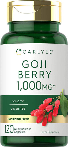 Carlyle Goji Berry 1000mg | 120 Capsules | Concentrated Herbal Extract | Non-GMO, Gluten Free Supplement