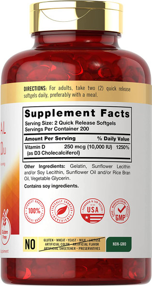 Carlyle Liposomal Vitamin D3 | 10,000 iu | 400 Softgels | Non-GMO and Gluten Free Formula | High Potency Vitamin D Supplement