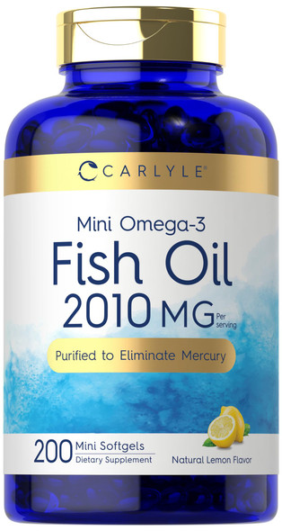 Carlyle Mini Fish Oil Softgels | 2010mg | 200 Omega-3 Pearls | Non-GMO & Gluten Free Supplement