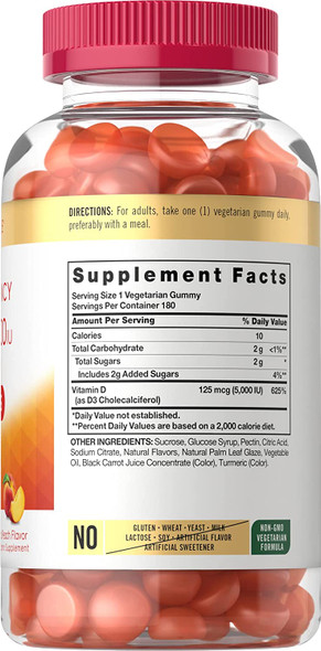 Carlyle Vitamin D Gummies | 5000iu | 180 Count | Vegetarian, Non-GMO, and Gluten Free Formula | High Potency Vitamin D3 Supplement | Natural Peach Flavored Gummy