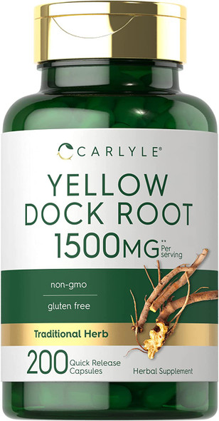 Carlyle Yellow Dock Root | 1500mg | 200 Capsules | Non-GMO, Gluten Free | High Potency Formula | Traditional Herb