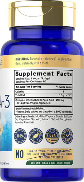 Carlyle Vegan Omega 3 Supplement | 60 Softgels | Non-GMO & Gluten Free | from Algae Oil