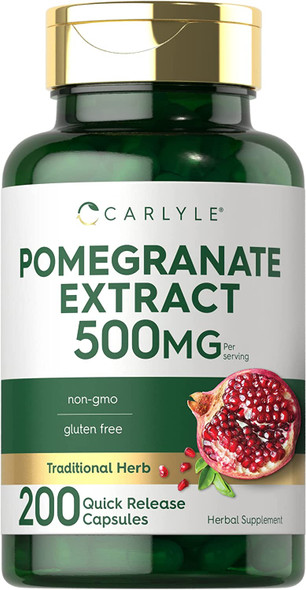 Carlyle Pomegranate Extract | 500mg | 200 Capsules | Non-GMO, Gluten Free Supplement | Traditional Herb