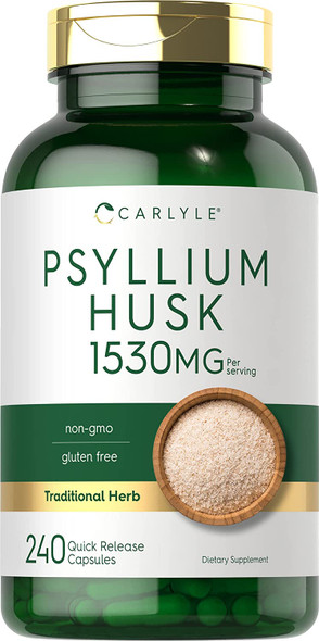 Carlyle Psyllium Husk Capsules | 1530mg | 240 Caps | High Potency Fiber Supplement | Non-GMO, Gluten Free