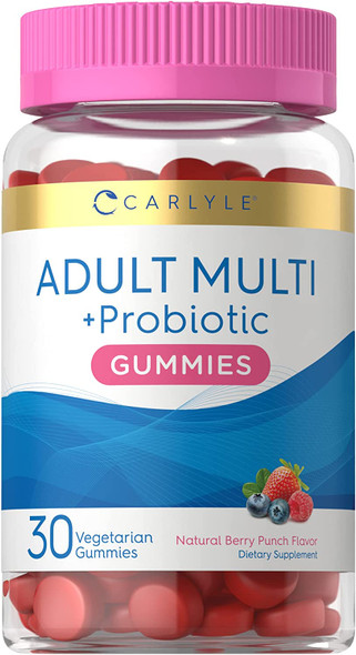 Adult Multivitamins Gummies | with Probiotic | 30 Count | Berry Punch Flavor | Vegetarian, Non-GMO, Gluten Free Supplement | by Carlyle