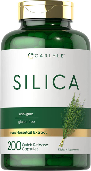 Silica Supplement | 200 Capsules | from Horsetail Extract | Non-GMO & Gluten Free | by Carlyle