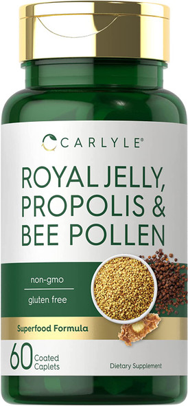 Carlyle Royal Jelly Propolis & Bee Pollen Supplement | 60 Count | Vegetarian, Non-GMO, Gluten Free