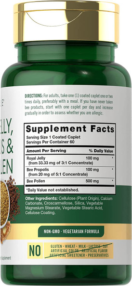 Carlyle Royal Jelly Propolis & Bee Pollen Supplement | 60 Count | Vegetarian, Non-GMO, Gluten Free
