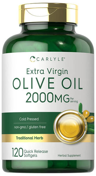 Olive Oil Supplement 2000mg | 120 Softgels | Cold Pressed Extra Virgin Olive Oil | Non-GMO, Gluten Free | by Carlyle