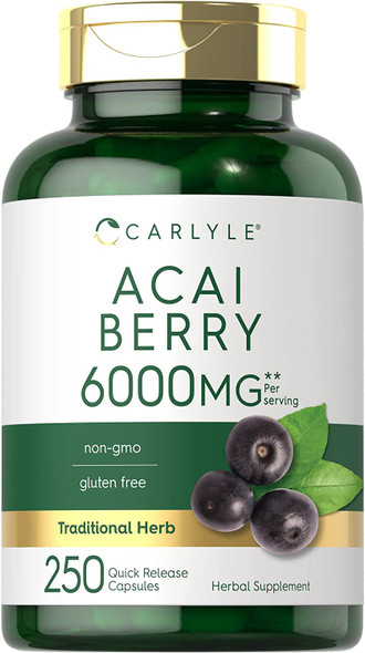 Carlyle Acai Berry Capsules | 6000mg | 250 Count | Non-GMO & Gluten Free Acai Berry Extract