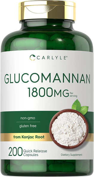 Glucomannan Capsules | 200 Count | Soluble Fiber Pills | Non-GMO, Gluten Free Supplement | by Carlyle