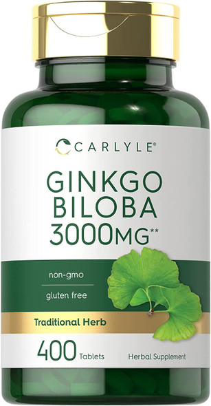 Carlyle Ginkgo Biloba 3000mg | 400 Tablets | Vegetarian Supplement | Non-GMO, Gluten Free