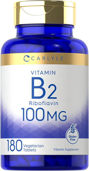 Carlyle Vitamin B2 100mg | 180 Tablets | Vegetarian, Non-GMO, Gluten Free | Vitamin B2 Riboflavin