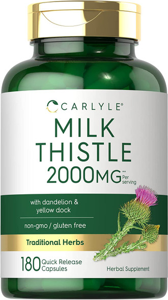 Carlyle Milk Thistle 2000Mg | 180 Capsules | With Dandelion & Yellow Dock | Non-Gmo, Gluten Free