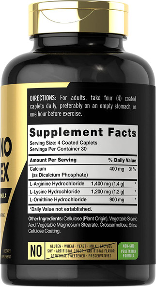 Carlyle Tri-Amino L-Arginine, L-Ornithine, L-Lysine Supplement | 120 Tablets | Vegetarian, Non-GMO, Gluten Free