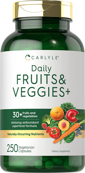 Carlyle Fruits and Veggies Supplement | 250 Capsules | Made with 32 Fruits and Vegetables | Vegetarian, Non-GMO, Gluten Free Superfood Formula