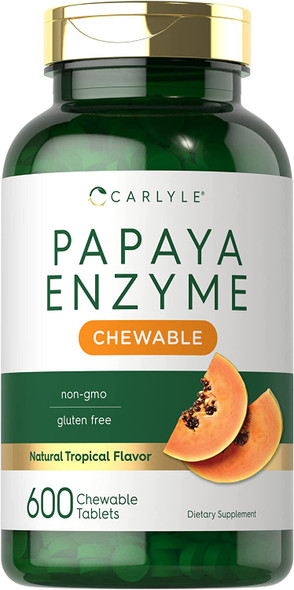 Carlyle Papaya Enzyme Chewable Tablets | 600 Count | Vegetarian, Non-GMO, Gluten Free Formula | Tropical Flavor