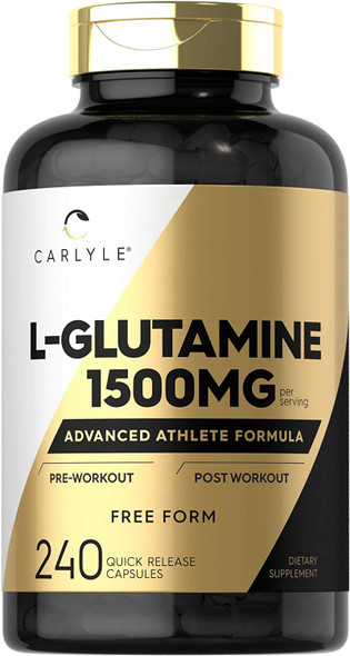 Carlyle L Glutamine Capsules | 1500mg | 240 Count | Non-GMO, Gluten Free Supplement