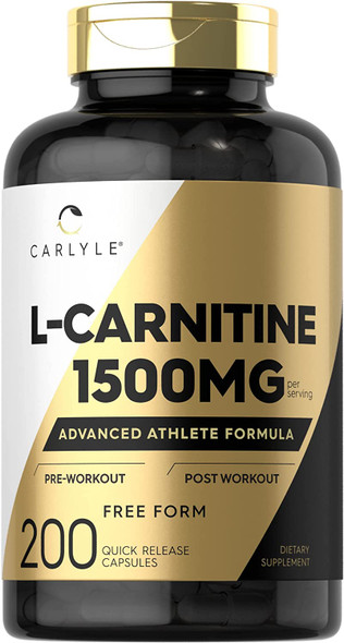 Carlyle L-Carnitine 1500mg | 200 Capsules | Advanced Athlete Formula | Workout Supplement | Non-GMO, Gluten Free