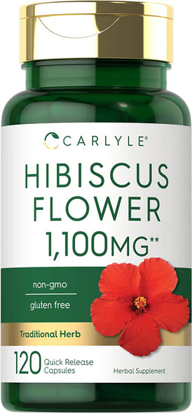 Carlyle Hibiscus Flower Extract 1100 mg | 120 Capsules | Non-GMO, Gluten Free Supplement