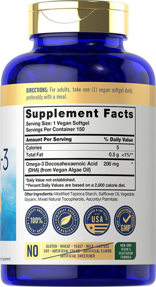 Carlyle Vegan Omega 3 Supplement | 150 Softgels | Non-GMO & Gluten Free | from Algae Oil