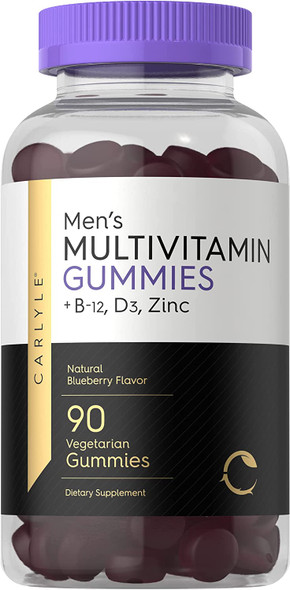 Carlyle Men's Multivitamin Gummies | 90 Count | Natural Blueberry Flavor | Vitamin C, D3 and Zinc | Vegetarian, Non-GMO, Gluten Free Supplement