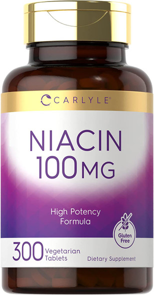 Carlyle Niacin 100mg | 300 Vegetarian Tablets | Non-GMO, Gluten Free | High Potency Formula