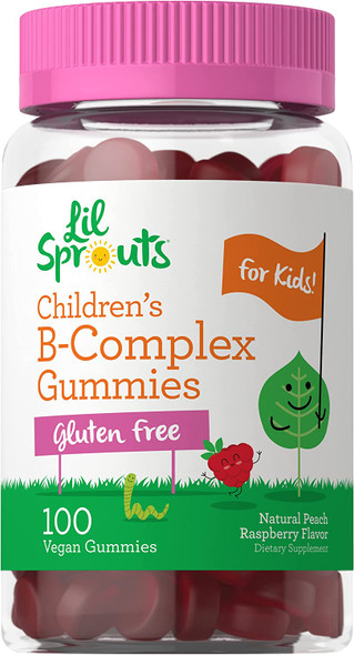 Carlyle Kids B Complex Gummies | 100 Count | Vegan | Natural Peach Raspberry Flavor | Non-GMO, Gluten Free | by Lil Sprouts
