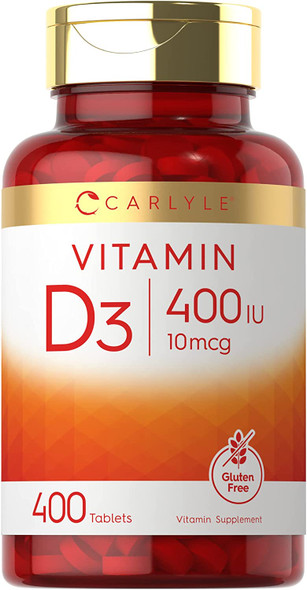 Carlyle Vitamin D3 | 400iu (10mcg) | 400 Tablets | Value Size | Vegetarian, Non-GMO, and Gluten Free Formula | Vitamin D Supplement