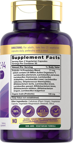 Carlyle Probiotics 25 Billion CFU | with Prebiotics | 100 Capsules | Vegetarian, Non-GMO, & Gluten Free Supplement | for Men & Women